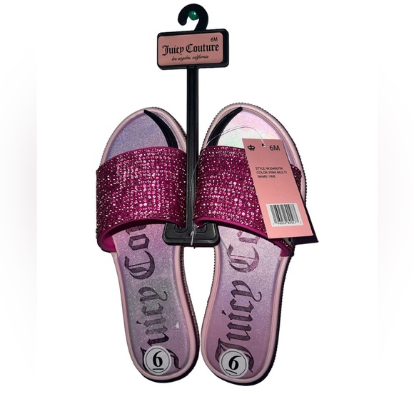 ‼️SOLD‼️ Juicy Couture Women’s Sz 6 Pink Rhinestone Bling Slides Slip-On Sandals - Picture 3 of 9